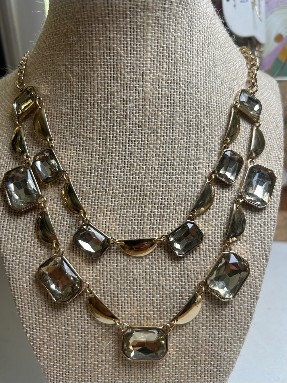 Gold Two-Tier Faceted Stone Necklace - Unbranded